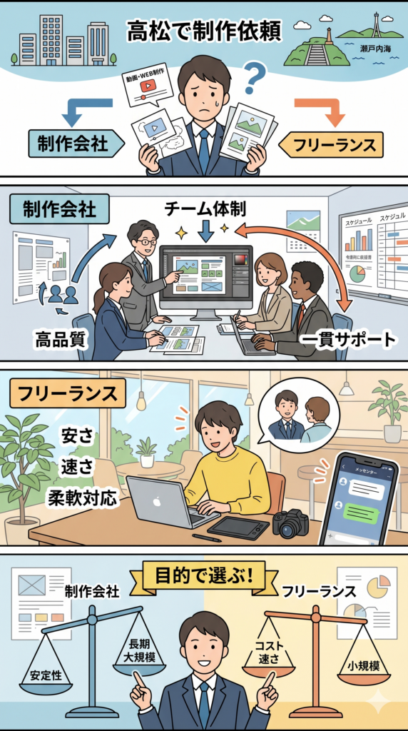 制作会社とフリーランスどちらがいいか漫画