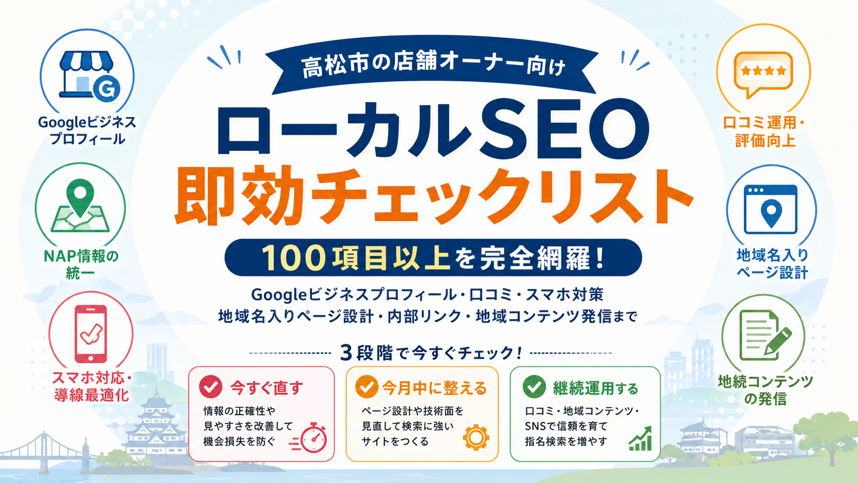 高松市の店舗オーナー必見!大手に負けない「地域密着ローカルSEO」即効チェックリストのインフォグラフィック